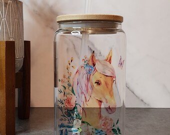 Beautiful Horse Glass Tumbler, Iced Coffee Tumbler, Iced Coffee Cup, Iced Tea Glass, Glass Design, Water Glass
