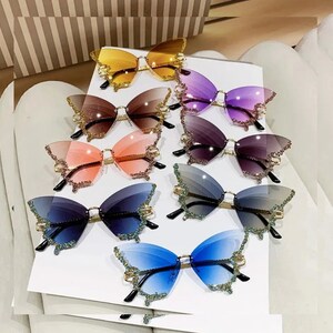 1 Pair Of Butterfly Sunglasses | Summer Fashion Designer Sunglasses | Encrusted Rim Sunglasses Yellow/Purple/Tea/Red Sunglasses