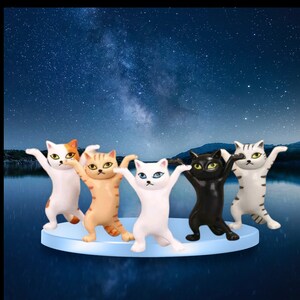 Set of 5 Figurines Dancing Cats Figurines Stand Cats Statue Decorative Cat Statue Animal Figurine Desk Decorations Home Gift Cute Toy, Cat