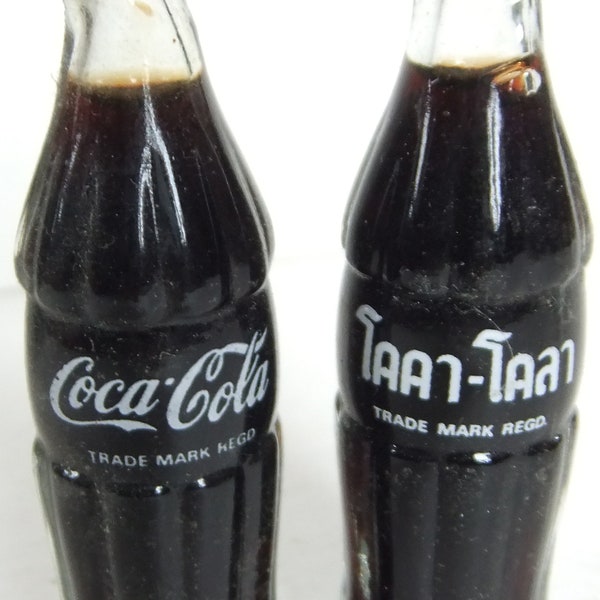 Rare, vintage hand-made miniature glass Coca-Cola bottles with branded caps - Good