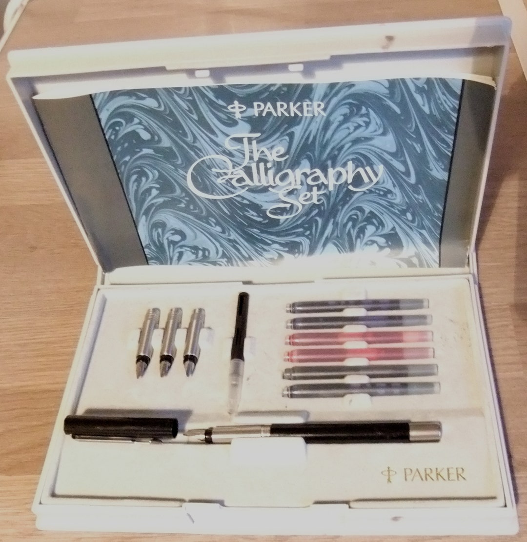 Rare, Vintage Parker Vector Calligraphy Pen Set instruction Booklet 4 Interchangeable Nibs