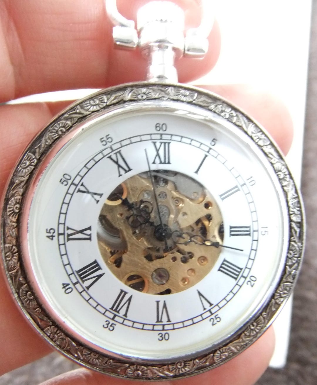 Atlas Heritage Collection Pocket Watch Open Face, Skeleton Movement, Leather Backed Working