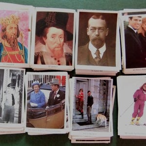 Lote grande, raro y vintage de tarjetas coleccionables de la Monarquía/Familia Real hasta mediados de la década de 1980, más de 120 piezas - Usadas y manipuladas