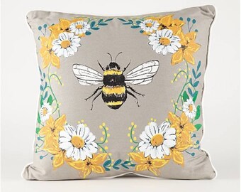 40cm 16 inches Bumble Bee Gift Cushion Cover Vintage Crown Wreath Design Heavy Linen Material