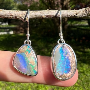 Tide pool Australian boulder pipe opal earrings in sterling and fine silver