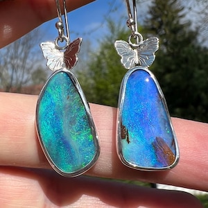 Summer sky Australian boulder opal earrings in sterling and fine silver