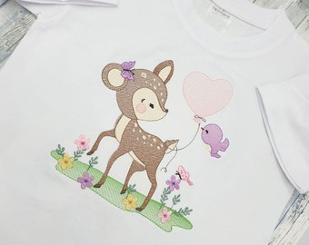 T-shirt ou body personnalisé biche fille pour enfants | T-shirt ou body brodé biche pour fille | Cadeau anniversaire fille | biche prénom