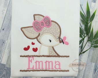 T-shirt ou body personnalisé biche pour petite fille | T-shirt/body brodé biche prénom | Cadeau personnalisé fille | biche prénom