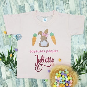 T-shirt lapin de pâques personnalisé Tshirt lapin de pâques, carottes T-shirt Pâques fille T shirt personnalisé au prénom de l'enfant image 2