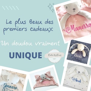 Doudou lapin personnalisé brodé blanc Peluche personnalisé brodée lapin fille & garçon CE doudou lapin brodé blanc au prénom de l'enfant image 9