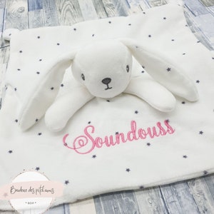 Doudou lapin personnalisé brodé blanc Peluche personnalisé brodée lapin fille & garçon CE doudou lapin brodé blanc au prénom de l'enfant image 7