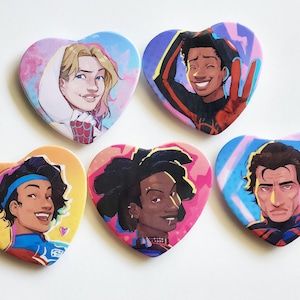 Spiderverse Heart Button Pins