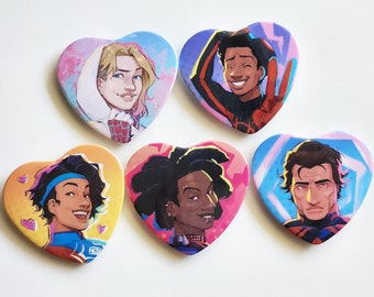 Spiderverse Heart Button Pins