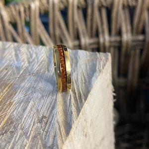 Gold ring with wood inlay , wooden ring , mens ring , rings for men , woman’s ring, wedding band , engagement ring
