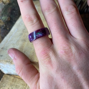 Maple wood ring with purple and green resin , men’s ring , women’s ring , statement ring, unique ring, resin ring