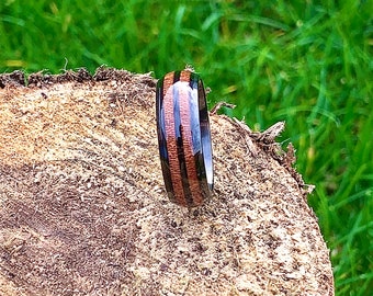 Black titanium ring with double wood inlay , wooden ring , wood ring , mens ring , woman’s ring, wedding band , engagement ring