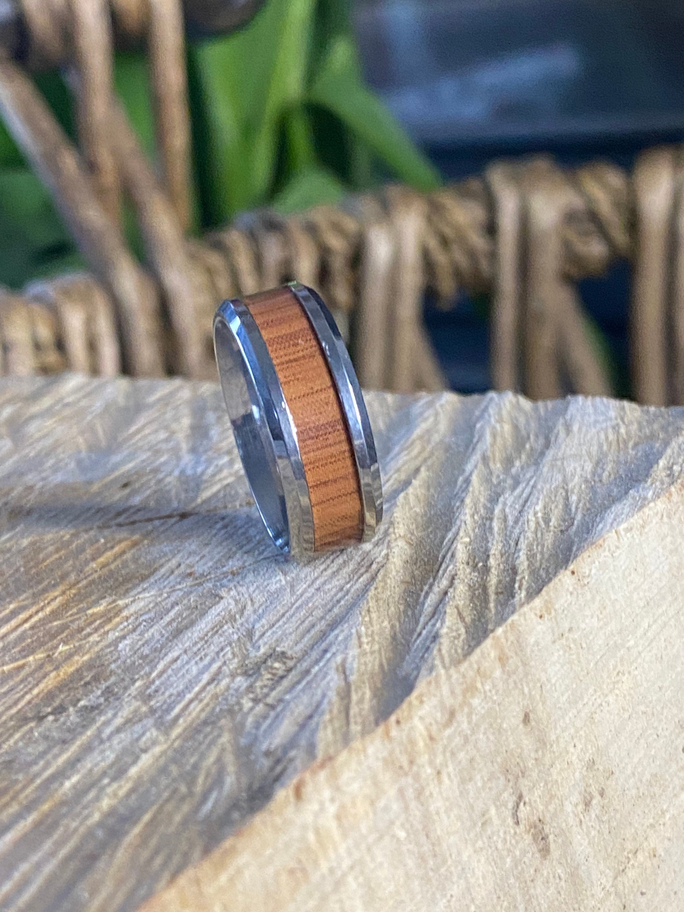 Silver Ring With Wood Inlay Wedding Band Engagement Rings