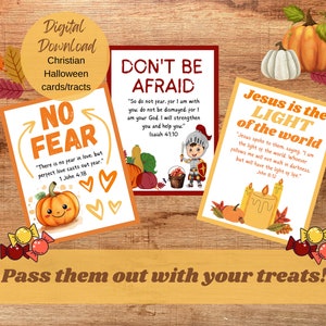Tracts chrétiens d'Halloween Versets de la Bible Cartes bibliques Message positif de la fête des récoltes d'automne Cartes d'halloween, bonbons à distribuer