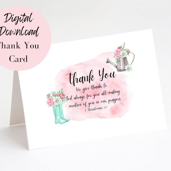 Christian Thank you card printable, religious thank you card digital download, instant download scripture verse blank card. Bible verse