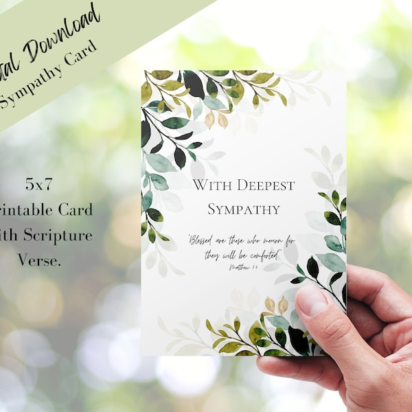 Christian Sympathy card digital download, printable religious card for grief and mourning, Scripture verse, instant download Bible message