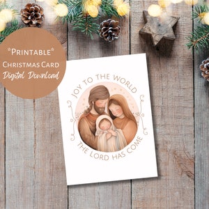 Tarjeta de natividad de Navidad imprimible, descarga instantánea digital, José y María, tarjeta de Navidad del Niño Jesús, retrato de 5x7 pulgadas, religioso