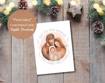 Printable Christmas nativity card, digital instant download, Joseph and Mary, Baby Jesus Christmas card, 5x7 inch portrait, religious