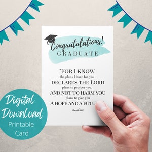 Téléchargement numérique de carte de voeux de remise des diplômes chrétienne, carte imprimable félicitations pdf, Jeremy 29:11, téléchargement immédiat de l'espoir et un avenir