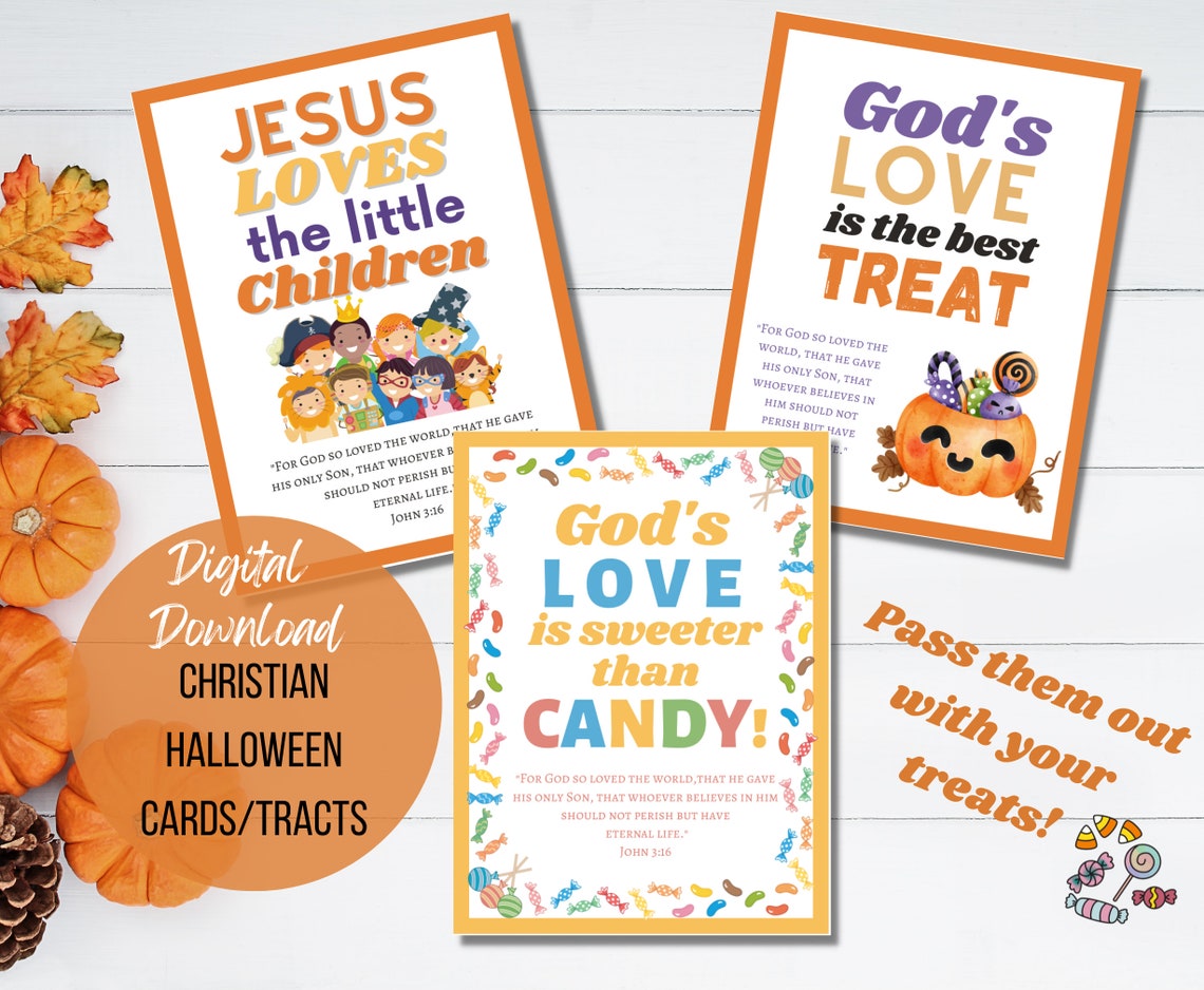 Christian Halloween Cards Tracts to Pass Out, Treats, Bible Verse Jesus ...