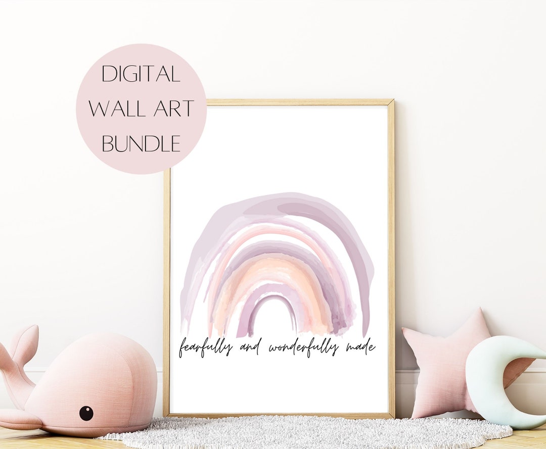 Boho Rainbow Nursery Wall Art Digital Download, Scripture Verse Art ...