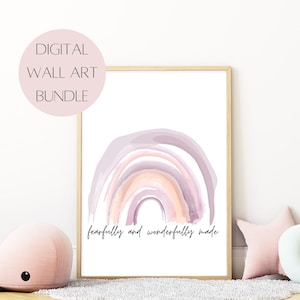 Boho Rainbow Nursery Wall Art digital download, Scripture verse art printable girl&#39;s room, Watercolor rainbows girl&#39;s room instant download
