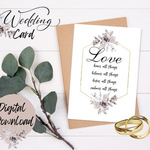 Christliche Hochzeitskarte digitaler Download, druckbare Hochzeitskarte Schrift Vers, religiöse Hochzeitstag, Liebe Sofortdruck
