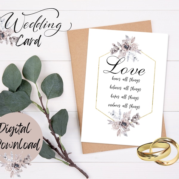 Christian Wedding card digital download, printable wedding card scripture verse, religious wedding anniversary, love instant print out