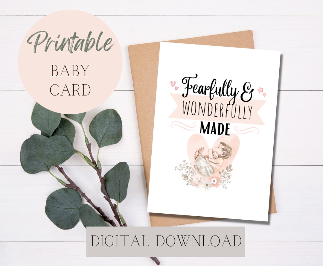Fearfully and Wonderfully Made Baby Girl Congratulations Printable Card