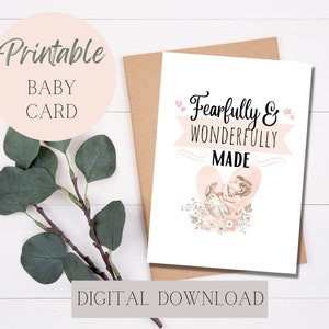 Christelijke babyshower Angstig en prachtig gemaakt babymeisje gefeliciteerd afdrukbare kaart, digitale instant download religieus