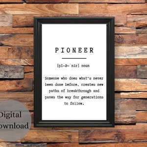 Pioneer definition digital download wall art, Define Pioneer office wall art printable, dictionary definition wall art instant download