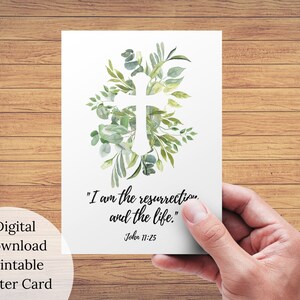 Carta stampabile di Pasqua cristiana, download digitale della risurrezione e della vita, carta scaricabile istantanea della croce religiosa di Pasqua,