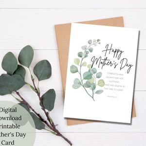 Mother&#39;s Day Religious Greeting card, digital download, Printable Mother&#39;s Day card, christian, Bible verse, proverbs 31 instant download