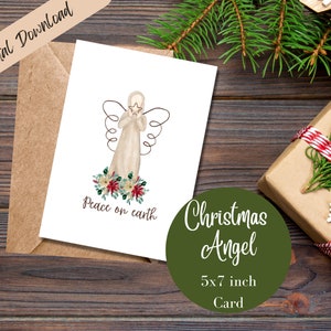 téléchargement numérique carte d'ange de Noël, téléchargement instantané de carte de Noël d'ange de saule, carte de voeux imprimable, paix chrétienne sur la carte de terre
