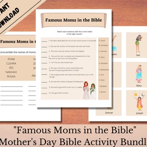 Mother's Day Activity Bundle Instant download, Printable worksheets for Mother's Day, Famous Moms in the Bible digital Kids Sunday Lesson