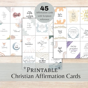 Druckbare christliche Identität Affirmationskarten, religiöse Affirmationsschrift sofortiger digitaler Download positiver Bibelvers