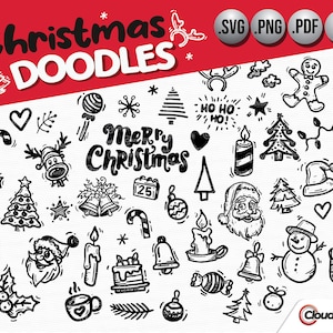 CHRISTMAS DOODLES, Doodle vector art. Hand Drawn Doodle Clipart. Digital Download, Scribble Sketch SVG, Pdf, Ai & Png file
