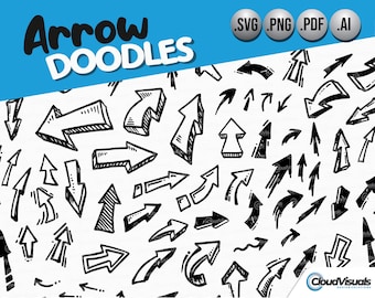 Desenhos de setas em estilo clipart, esboços desenhados à mão (download digital)