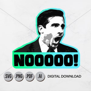 Puede incluir: Una descarga digital de una imagen en blanco y negro de un hombre con una expresión de sorpresa, con el texto "NOOOO!" en letras negras sobre un fondo turquesa.