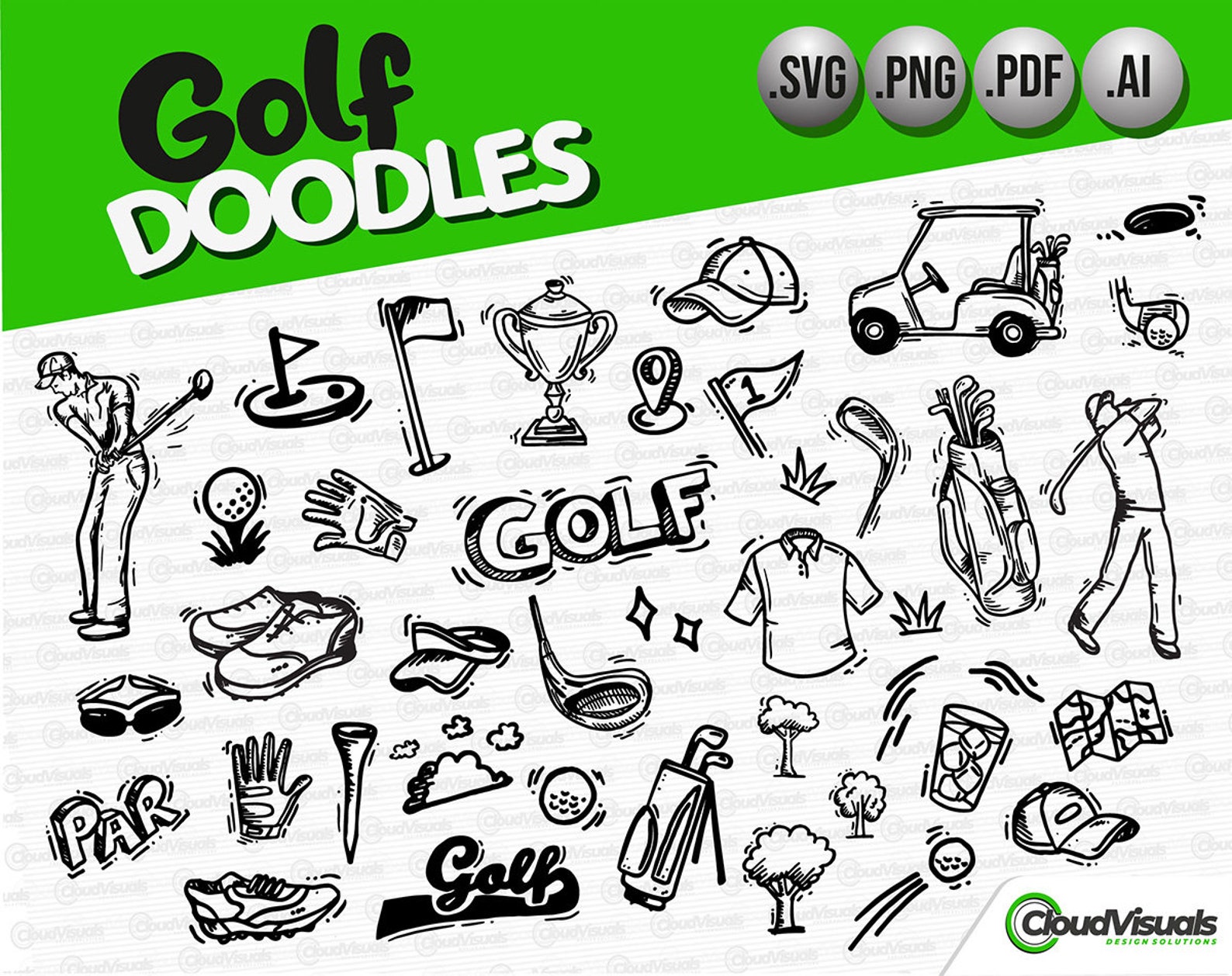 GOLF DOODLES, Doodle Vector Art. Hand Drawn Doodle Clipart. Digital ...