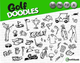 Golf Doodles Vector Art, Hand Drawn Clipart (Digital Download)