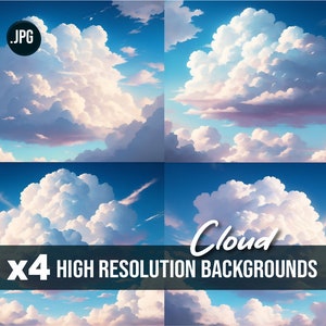 Cloud Background, Dream like, White Clouds, Fluffy Clouds, wallpaper, canvas, Anime style clouds, Vibrant Clouds, Fantasy, Digital Download