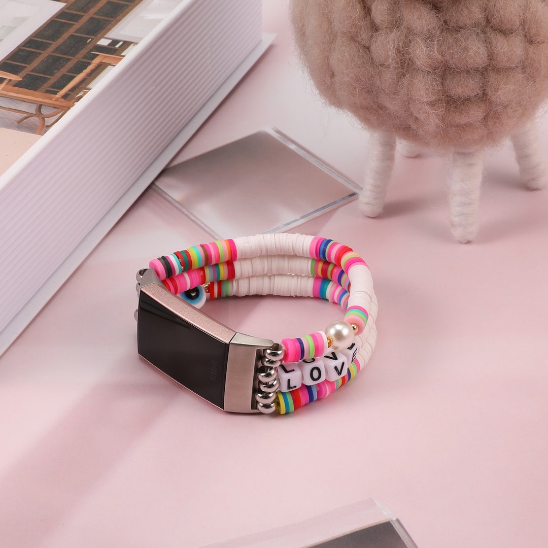 Fitbit Charge 4 / Charge 3 Band for Girl Women, Cute Stretch Heishi