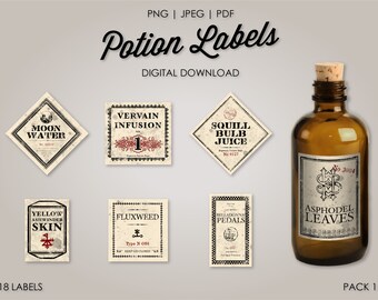 Potion Labels Pack 1, Apothecary Labels, Halloween Clipart, Potion Label Stickers, Bottle Stickers, Wizard Decoration, Wizard Party Download