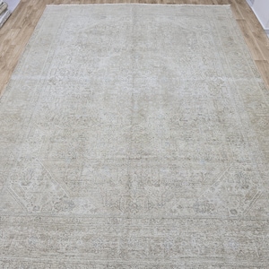 9x12 Oushak Turkish Rug: Handknotted Wool, Neutral Vintage Style
