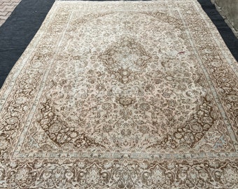9.3x12 Vintage rug,turkish rug,handmade rug,wool  area large rug,9x12 oushak rug,handknotted  rug,antique rug,livingroom rug,bedroom rug